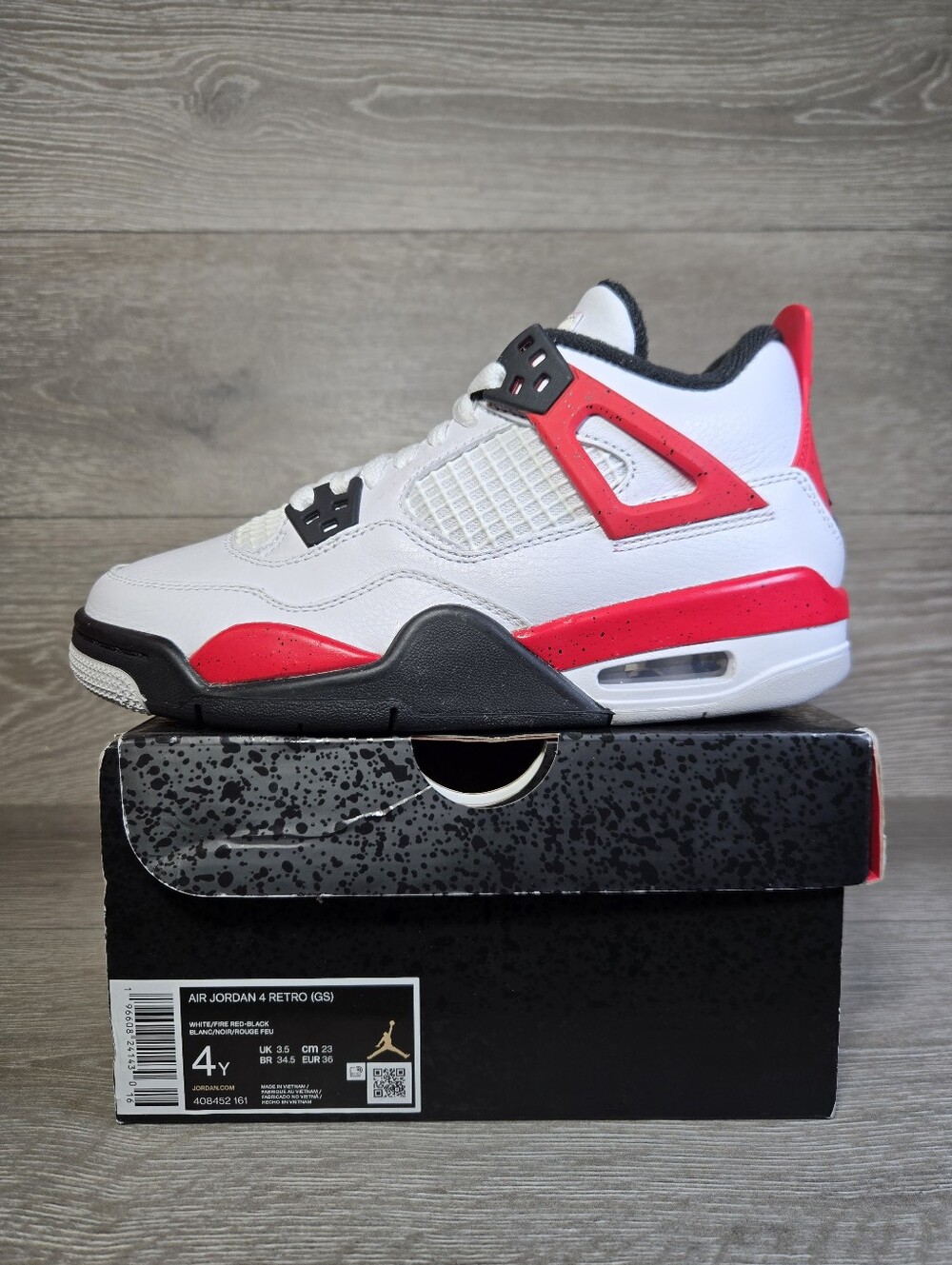 Nike Air Jordan 4 Retro GS Red Cement White 408452-161 Youth 4Y, Women’s 5.5 New